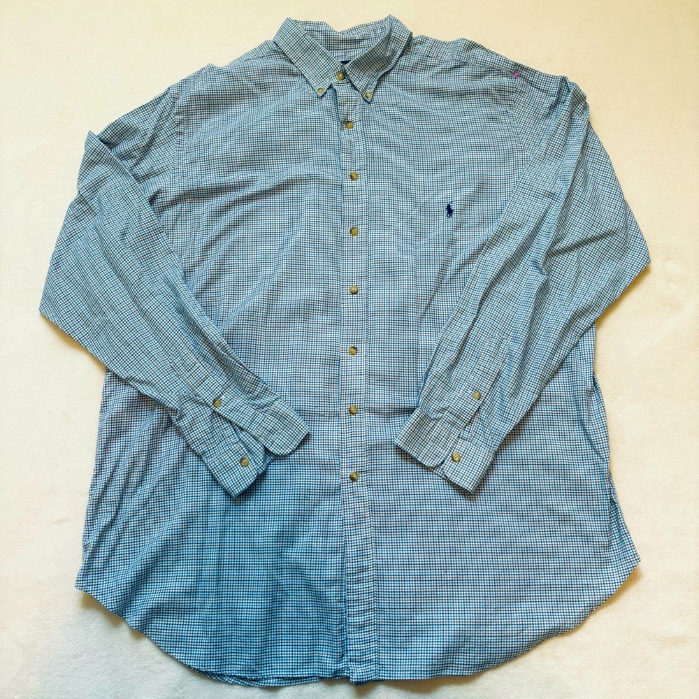 Ralph Lauren Polo Mens Long Sleeve Button Up Shirt Blue Plaid Classic Fit 2XLT